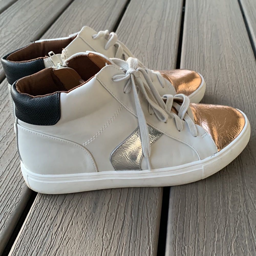 DV by Dolce Vita White High-Top Sneakers with Rose Gold and Silver Accents
